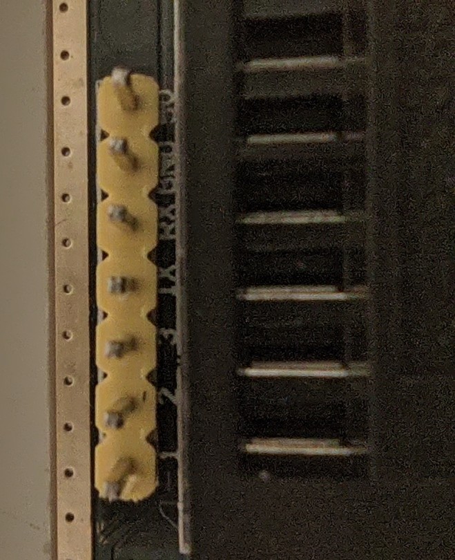 The serial pins with the jumper off